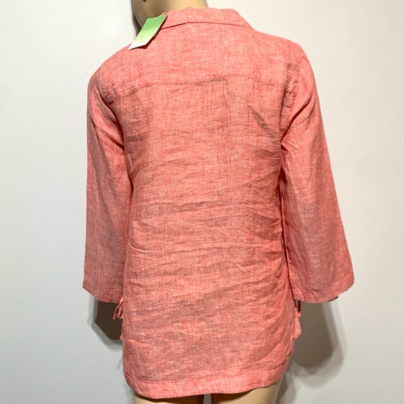 Sigrid Olsen 100% Linen Pullover Shirt with side ties Coral S Small - Picture 5 of 11